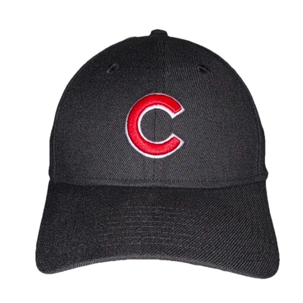 Chicago Cubs New Era 39THIRTY Hat - Black Stretch Fit Cap - Size Small/Medium